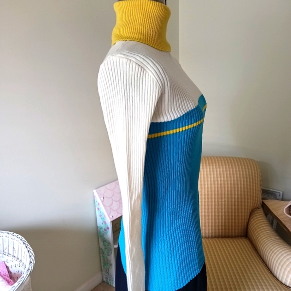 AWESOME AUTHENTIC EARLY 1970S RIBBED COLORBLOCK, TURTLENECK! - Picture 10 of 16